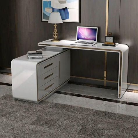 Office Design White, White Office Desk, Modern Study Rooms, Luxury Office Furniture, Desk Corner, Small Office Design, Study Table Designs, Small Office Desk, File Cabinet Desk