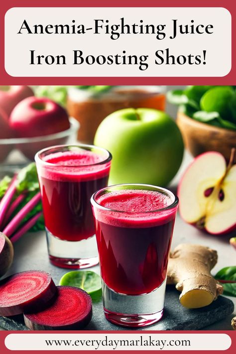 Discover the power of natural ingredients with our iron-boosting juice shots! This easy recipe is packed with iron-rich foods to help combat anemia and boost your energy levels. Pin it now to elevate your healthy lifestyle! Low Iron Juice, Booster Juice Recipes, Iron Rich Smoothie, Beet Juice Recipe, Juice Shots, Diy Wellness, Healthy Meal Prep Ideas, Wellness Shots, Quick Energy