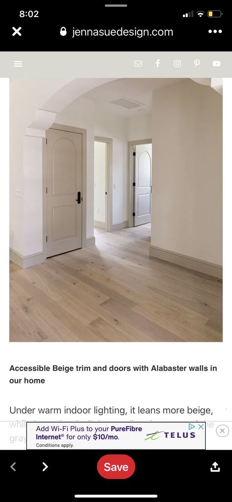 White Walls And Tan Trim, White Walls With Greige Trim, Snowbound Walls Accessible Beige Trim, Accessible Beige Wood Trim, Tan Painted Interior Doors, Tan Baseboards And Trim, Cream Walls Tan Trim, White Walls And Beige Trim, Beige Contrast Trim