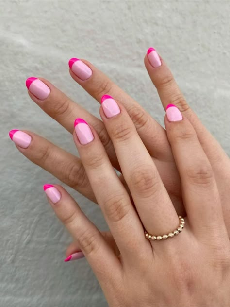 @nailartbyqueenie, nails, nail art, winter trends, winter style, nail polish, manicure Nail Art With Pink Polish, Two Color French Nails, 2 Color Nails, 2000s Nails Trends, Funky French Nails, Pink Design Nails, Nails Editorial, Editorial Nails, Nails 2000s