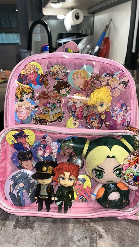 Jjba Accessories, Ita Bag Decorations, Jjba Merch, Ita Bag Aesthetic, Ita Bag Ideas, Itabag Ideas, Ita Bags, Aesthetic Backpack, My Style Bags