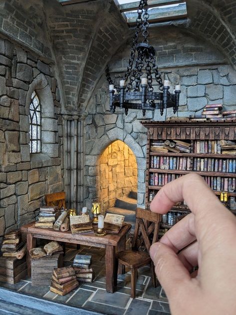 by Tamar Cohen Castle Dollhouse Ideas, Doll House Castle, Witchy Miniatures, Medieval Diorama, Castle Basement, Castle Diorama, Castle Miniature, Dollhouse Castle, Miniature Castle