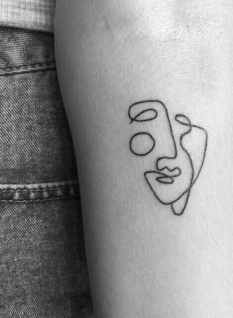 Picasso Face Tattoo, Abstract Tattoo Face, Abstract Face Tattoo, Contour Tattoo, Picasso Tattoo, Girl Power Tattoo, Power Tattoo, Kunst Tattoos, Tattoo Simple