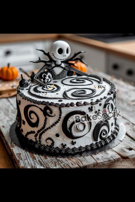 33 Nightmare Before Christmas Cake Design Ideas [GALLERY] - BakeSpark Christmas Cake Designs Buttercream, Nightmare Before Christmas Desserts, Nightmare Before Christmas Cupcakes, Christmas Cake Design, Gothic Birthday Cakes, Jack Skellington Cake, Beetlejuice Wedding, Spooky Halloween Cakes, Nightmare Before Christmas Cake