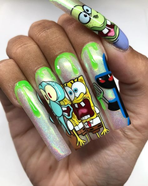 🌈🪼🧽SpongeBob Nails I’ve Painted➡️⁣ Which set is YOUR favorite 1-9 if you HAD to choose! I love painting different episodes😂💖 It’s one of my favorite things to paint! Used all my brand @nailzbydevshop gel polishes and nail art brushes to paint these nails✨💦💞⁣ ⁣ 🙏🏼 Please tag @spongebob can we get his attention?! 🤣Which episode did I miss that I should paint in the future?!🤔🤔 Drop me some ideas!!🤪⁣ ⁣ 🪼 #nailideas #nailinspo #spongebobnails #spongebob #nailart #summernails #gelnails #gelnailart ... Halloween Spongebob, Spongebob Halloween, Spongebob Nails, Get His Attention, Things To Paint, Nail Art Brushes, Art Brushes, Gel Nail Art, Love Painting