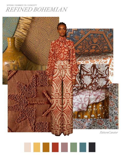 Pattern Curator Trend Service REFINED BOHEMIAN Refined Bohemian, Pattern Curator, Excel Tutorials, Mood Board Inspiration, Fashion Portfolio, Print Trends, Surface Pattern Design, Surface Pattern, Clothes Gift