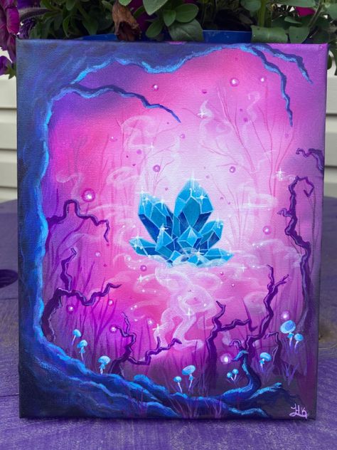 Acrylic Fantasy Painting Crystal Painting Acrylic, Fantasy Painting Easy, Fantasy Painting Ideas, Fantasy Acrylic Painting, Magical Paintings, Fantasy Paintings, Simple Acrylic Paintings, Cute Dragons, Painting Gift