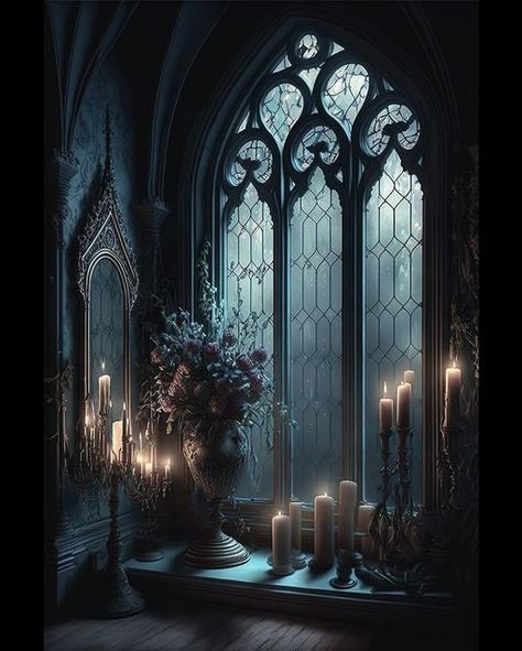 Treasures 🥀 Dark University, Gothic Castle Interior, Gothic Mansion, Gothic Interior, Gothic Artwork, Gothic Windows, Dark Castle, Gothic Castle, Fantasy Rooms