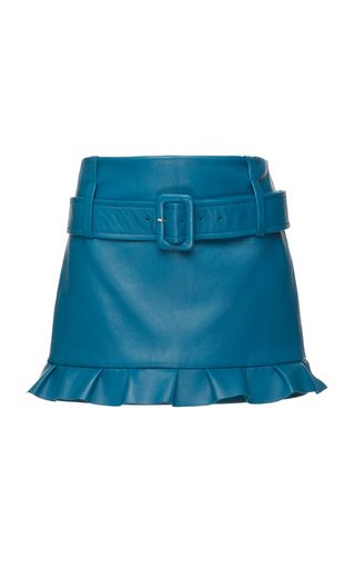 Blue Leather Skirt, American Indian Clothing, Bts 8th Member Outfits, Wardrobe Nyc, Prada Collection, Skirt Ideas, Prada Fashion, Belted Mini Skirt, Bts 8th Member