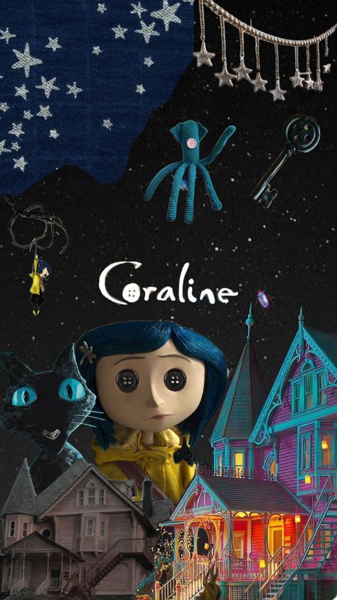 Coraline Phone Background, Cute Coraline Wallpapers, Coraline Backgrounds Wallpapers, Coraline Astethic Wallpaper, Coraline Movie Poster, Caroline Wallpaper, Coraline Collage, Coraline Alternative Poster, Coraline Stuff