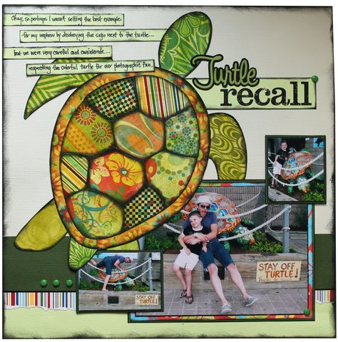 Turtle Recall - Scrapbook.com Diy Turtle, Scrapbook Ideas, Patterned Paper, Scrapbook Pages, Cut Out, Scrapbooking, Layout, Baseball Cards, Color