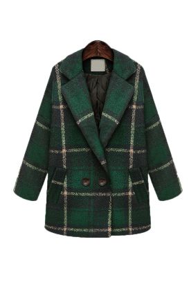 Green White Plaid Cocoon Coat Green Plaid Outfit, Green Plaid Coat, Tartan Coat, Long Winter Coats Women, Womens Faux Fur Coat, Coat Street Style, Cocoon Coat, Plaid Outfits, Plaid Coat