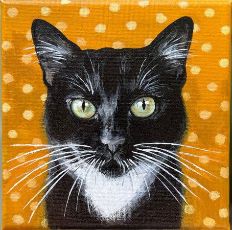 Celebrate your love for cats with this exquisite hand-painted portrait of a tuxedo cat, featuring striking green eyes. This custom artwork offers an optional bow, allowing you to personalize the piece to your preference. Perfect for cat lovers and art enthusiasts, this painting captures the unique charm and personality of your feline friend. Ideal as a thoughtful gift or a unique addition to your home decor. Each piece is created with meticulous attention to detail and love Step into a world of whiskers and wonder with our playful hand-painted cat portrait collection! Available in various sizes to suit your space, each bursting with personality and sporting a backdrop that's as vibrant as a catnip frenzy. This portrait is the epitome of charm and cuteness. With its realistic yet playful de Cat Head Painting, Cat Acrylic Painting Ideas, Cat Painting Realistic, Cat Painting Ideas, Cat Painting Acrylic, Tuxedo Cat Painting, Acrylic Cat Painting, Acrylic Painting Cat, Cat Acrylic Painting