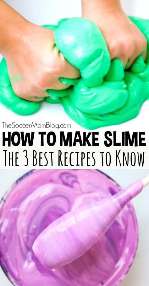 How to make slime using our three most popular recipes. With these three basic slime recipes, you'll be able to make just about any type of slime you can imagine! #slime #makeslime #slimerecipe #slimerecipes #sensoryplay Professional Slime Recipe, Arm And Hammer Slime Recipe, Diy Slime To Sell, Slime Made With Conditioner, Easiest Slime Recipe Ever, Bulk Slime Recipe, How To Make The Best Slime, Thick And Glossy Slime Recipe, Slime Add Ins