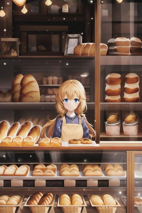 Anime Bakery, White Hair Anime Guy, Homecoming Outfits For Guys, Hair Yellow, Life Illustration, Muffin Man, Homecoming Outfits, Bakery Design, Fantasy Art Landscapes