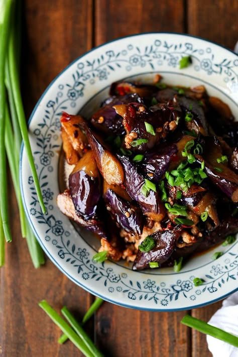 Chinese Eggplants with Minced Pork – China Sichuan Food @elaineseafish Chinese Eggplant, Sichuan Food, Mapo Tofu, China Food, Chinese Cabbage, Eggplant Recipes, Chinese Dishes, Chinese Cooking, Asian Cooking