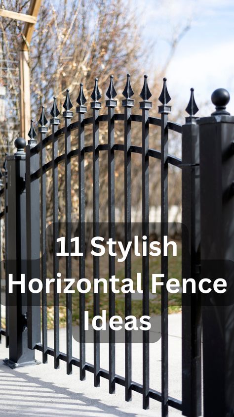 Step up your outdoor design game with our "11 Stylish Horizontal Fence Ideas". These fences are a perfect blend of form and function, offering both security and style. Whether you prefer the industrial chic of metal or the classic warmth of wood, these stylish horizontal fence ideas will inspire your next backyard project. Create a boundary that complements your home’s architecture and adds a touch of modern elegance. Find the perfect fence design to transform your outdoor space. Modern Fence Design Metal, Metal Fencing Ideas, Horizontal Fence Ideas, Modern Wood Fence, Fence Options, Metal Fence Panels, Front Fence, Garden Diary, Pallet Fence