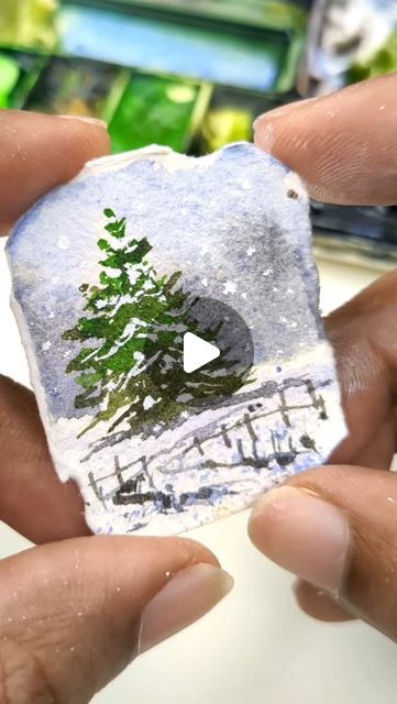 Irshad Ahmad Ansari on Instagram: "Creating a magical winter scene in miniature! ❄️  Watch as this tiny Christmas landscape comes to life with just a few brushstrokes. It's all about the details!  Save this reel and give it a try, and don’t forget to share your mini masterpieces with me. Happy painting!  Join my upcoming Watercolor Beginner Course and dive into the vibrant world of watercolor!  Sign up now for the exclusive waiting list and get an early bird discount when the course launches!  Link in bio!  Hurry up!  #MiniatureWatercolor #winterlandscape #christmaspainting #Watercolor #artreels" Watercolor Winter Scenes, Miniature Watch, Tiny Watercolor Paintings, Christmas Scene Drawing, Watercolor Sign, Crafts 2024, Mini Masterpieces, Tiny Landscape, Mini Watercolor