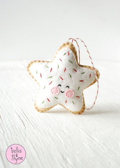 PDF Pattern Sugar Cookie Star Kawaii Christmas Ornament | Etsy Australia Kawaii Felt, Diy Felt Christmas Ornaments, Felt Ornaments Patterns, Mini Quilt Patterns, Felt Snowman, Softie Pattern, Felt Crafts Christmas, Gingerbread Decorations, Ornament Cookies