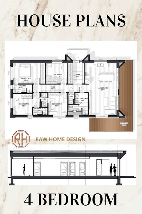 Square House Plans 4 Bedroom, Loft House Plans, Square House Plans, Hotel Bedroom Design, House Plans 3 Bedroom, 4 Bedroom House Plans, Hotel Bedroom, Minimalist House Design, Loft House