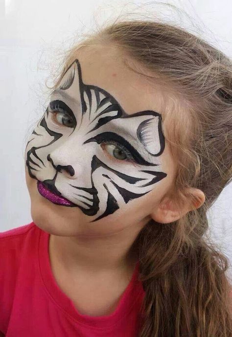 White Tiger make-up Kitty Face Paint, Obličejové Masky, Animal Face Paintings, Girl Face Painting, Face Painting Tutorials, Fest Temaer, Face Painting Easy, Kids Face Paint, Face Painting Halloween