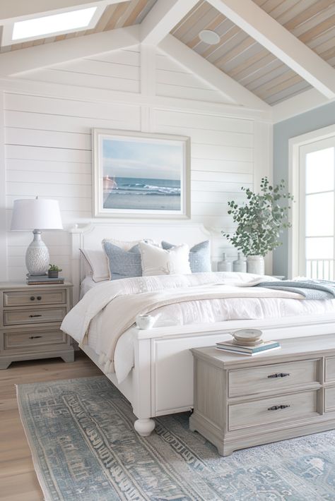 Feminine Bedrooms, Costal Farmhouse, Costal Bedroom, Coastal Bedroom Decorating, Beachy Room, Beach House Interior Design, Coastal Room, Primary Bath, Condo Ideas