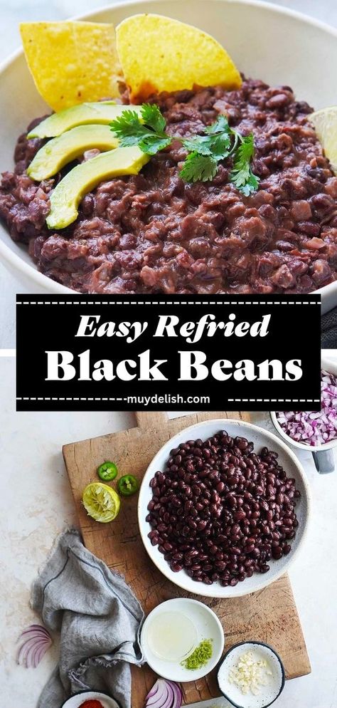 Dried Black Bean Recipes Mexican, How To Make Black Beans From A Can, Fried Black Beans, Refried Black Beans From Can, Leftover Black Beans, Refried Black Beans Recipe, Refries Black Beans Recipe, Black Refried Beans, Mexican Beans Recipe