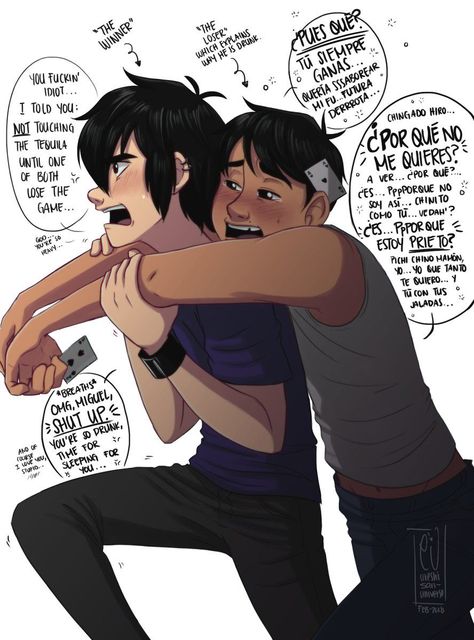 Higuel Ship, Hiro X Miguel, Disney Gender Bender, Hiro Big Hero 6, Disney Ships, Hiro Hamada, Gay Comics, Disney Crossovers, Ange Demon