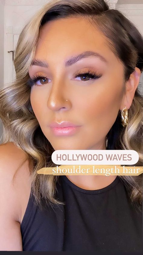 aaanirac on Instagram: How to: Hollywood Waves for shoulder length hair! Just because you have short hair doesn’t mean you can’t be GLAMOROUS! 🤎 . . . Steps: 1.… Shoulder Length Glam Waves, Hollywood Waves Bob Hair, Glam Waves Short Hair, Glam Waves, Hollywood Waves, Get Glam, Short Hair Tutorial, Shoulder Length Hair, Length Hair