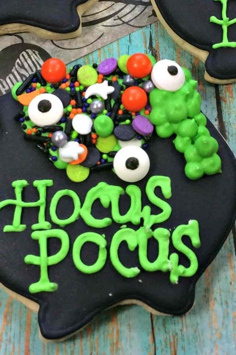 Hocus Pocus Cookies Easy, Sanderson Sister Cookies Decorated, Hocus Pocus Cookies Royal Icing, Hocus Pocus Cookies, Halloween Monster Mash Cookies, Halloween Confetti, Edible Eyes, Cream Of Tarter, Gel Food Coloring