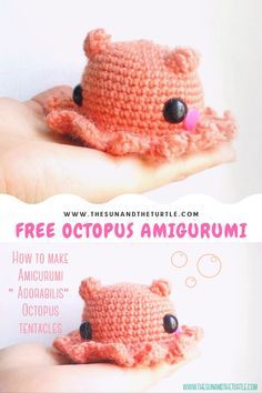 This amigurumi octopus is a free pattern for beginners, a simple and fast pattern. You will practice how to use different stitches for Amigurumi and how to add simple details to your crochet projects. This is a an easy level pattern. You can complete it in aproximately 2 hours.You can use this Amigurumi Adorabilis octopus as a keychain, as a charm for backpack, or simple as decoration for your desk or room. Adorabilis Octopus, Amigurumi Octopus, Octopus Crochet Pattern, Crochet Cardigans, Crochet Octopus, Pola Amigurumi, Crochet Animals Free Patterns, Aesthetic Crochet, Kawaii Crochet