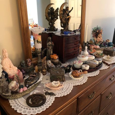 Witchy Dresser, Aesthetic Dresser, My Perfume Collection, Declutter Bedroom, Dresser Set, Witchy Decor, In The Bedroom, Dresser Decor, The Bedroom