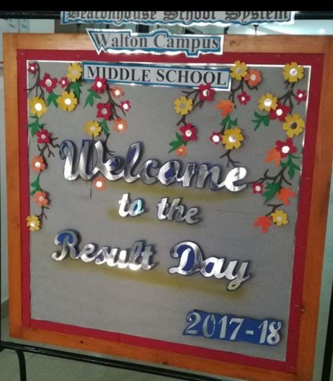 Annual Result Day Board Decoration Ideas, Annual Result Day Board Decoration, Annual Result Day Decoration In School, Result Day Board Decoration Ideas, School Annual Function Decoration Ideas, Softboard Ideas, School Decorations Diy, Class Board Decoration, Flower Bulletin Boards