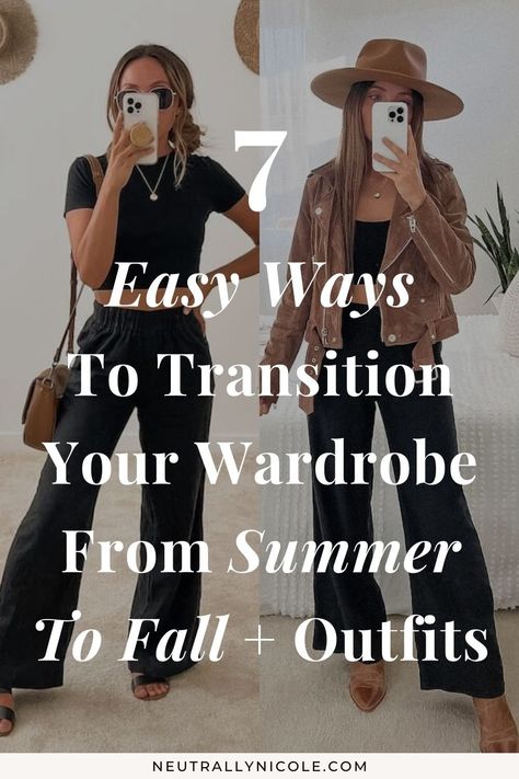 7 Easy Ways to Transition Your Wardrobe From Summer to Fall Low Key Outfits Casual, Late Summer Early Fall Outfits 2024, Summer Dress To Fall Outfit, Easy Stylish Outfits, Fall Outfit For Warm Weather, Warm Weather Fall Outfits 2024, Cute Easy Fall Outfits, Transition Summer To Fall Outfits, Summer To Fall Transition Outfits Casual