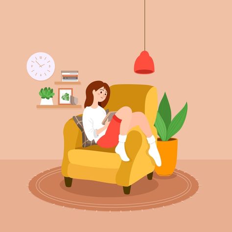 A person relaxing at home Free Vector | Free Vector #Freepik #freevector #people #woman #home #room Relaxing Illustration, At Home Illustration, Living Room Illustration, Relaxing Room, Relaxing At Home, Saturday Vibes, Instagram Background, Relaxation Room, Website Illustration