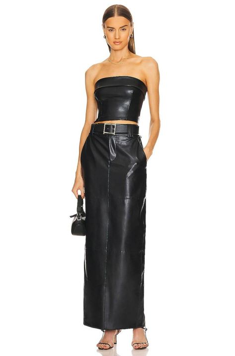 8 Fall Skirt Trends That Will Make You Ditch Your Pants | Who What Wear Casual Leather Skirt Outfit, Maxi Leather Skirt, Leather Bustier Top, Leather Skirt And Boots, Leather Skirt Set, Real Leather Skirt, Scandinavian Heritage, Long Leather Skirt, Leather Skirt Outfit