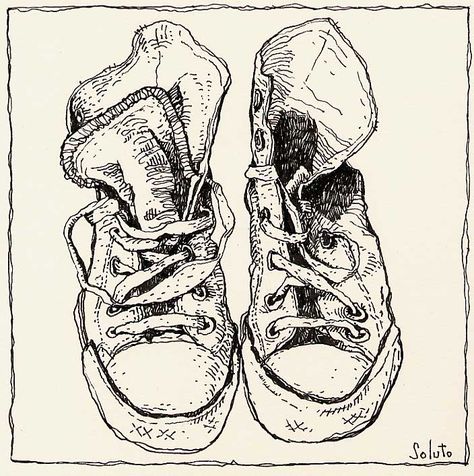 SOLUTO Untied Shoes Drawing, Converse Drawing, Shoe Sketch, Shoe Drawings, Shoes Sketch, Shoe Drawing, Stippling Art, Shoe Sketches, Jr Art