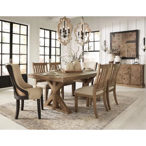 Gracie Oaks Jessamine Dining Table & Reviews | Wayfair Light Brown Table, Rectangular Dining Room Table, Round Dining Room Sets, Round Dining Room, Dining Set With Bench, Casual Dining Rooms, Rooms Ideas, Trestle Dining Tables, Reclaimed Pine