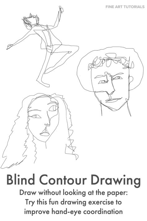 Easy Faces To Draw, Improve Drawings, Blind Contour Drawing, Contour Drawing, Drawing Exercises, Gesture Drawing, Drawing For Beginners, Outline Drawings, Face Expressions