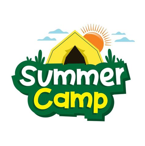 Summer Camp vector design template. Kids summer camp vector logo design. summer camp children design. Summer Camp Ads, Summer Camp Logo Design, Summer Camp Wallpaper, Camping Logo Design, Summer Camp Logo, Summer Camp Design, Camp Tshirt Designs, Camp Banner, Kids Typography