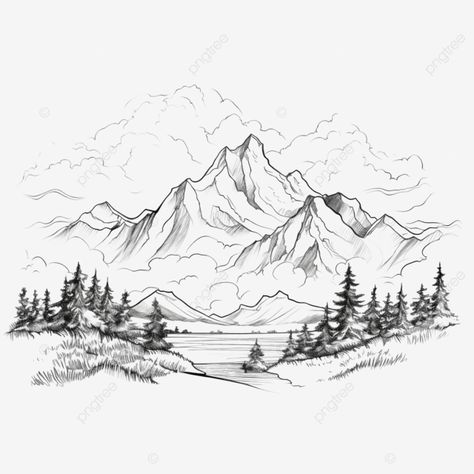 nature mountain line art How To Draw A Mountain, Mountain Sketch Simple, Mountain Scenery Drawing, Mountain Reference, Mountain Range Drawing, Mountain Drawings, Mountain Landscape Drawing, Mountain Line Drawing, Mountain Line Art