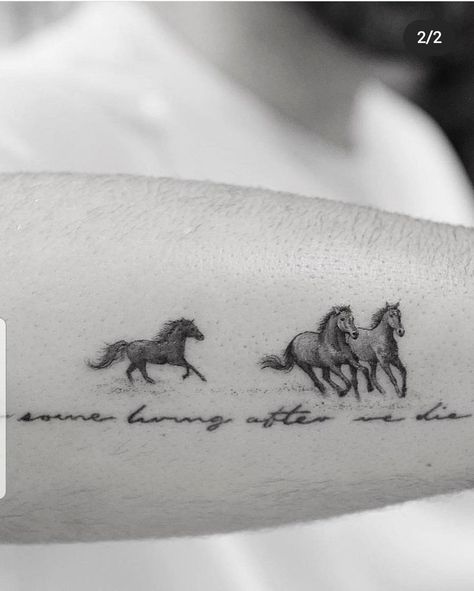 Equine Tattoos Simple, Horse Spine Tattoo, Simple Horse Tattoo Ideas, Horse Inspired Tattoos, Horse Running Tattoo, Running Horse Tattoo, Memorial Horse Tattoo, Dark Horse Tattoo, Punchy Tattoos