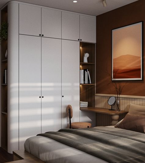 Japandi Apartment Interior Design Nam Nguyen Akari City Apartment Wardrobe Design Japandi, Japandi Dark Bedroom, Japandi Wardrobe Design, Japandi Small Apartment, Japandi Small Bedroom, Small Apartment Wardrobe, Japandi Wardrobe, Japandi Interiors Bedroom, Interior Design Japandi