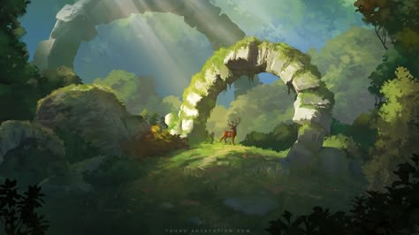 Hidden Forest, Fantasy City, Fantasy Places, Fantasy Art Landscapes, Animation Background, Environment Design, Environment Concept Art, Environmental Art, Fantasy Landscape