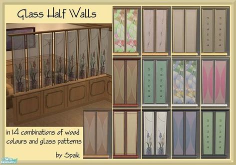 Spaik's Glass Half Walls Set Glass Divider Wall, Glass Divider, Panel Divider, House Flippers, Half Walls, Retro Room, Glass Walls, Glass Partition, Sims 4 Cc Packs