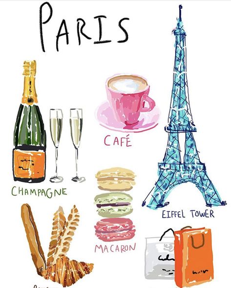 Paris Cafe Illustration, Paris Aesthetic Drawing, Francia Aesthetic, French Drawings, Eiffel Tower Illustration, France Illustration, Paris Drawing, Paris Artwork, French Pictures