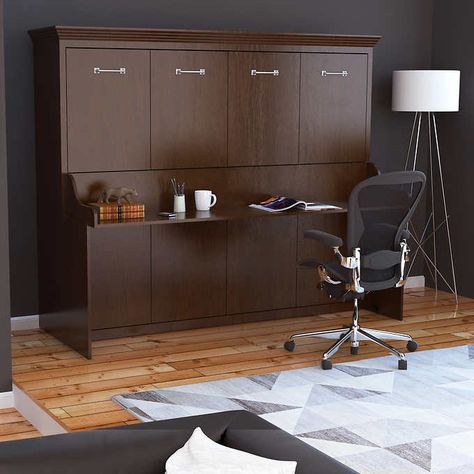 Melbourne Queen Wall Bed w/ Desk Combo - Walnut Murphy Desk, Full Murphy Bed, Horizontal Murphy Bed, Murphy Bed Desk, Murphy Wall Beds, Queen Murphy Bed, Walnut Bed, Bed With Desk, Murphy Bed Plans