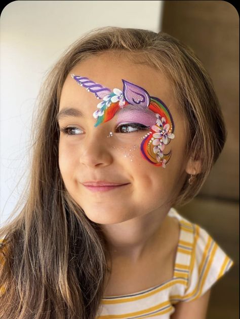 Face Paint Unicorn, Pretty Face Paint, Face Paint Ideas For Kids, Paint Ideas For Kids, Simple Face Paint, Art Eye Makeup, Unicorn Face Paint, Face Painting Unicorn, Eye Face Painting