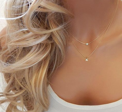 Initial Birthstone Necklace, Opal Birthstone, Jupiter Fl, Layered Necklace Set, Initial Necklace Gold, Personalized Bridesmaid Gifts, Birthstone Gifts, Gold Initial, Letter Pendants