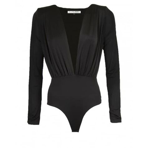 Power Shoulder Deep V Bodysuit - JLUX Label ($40) ❤ liked on Polyvore featuring intimates and shapewear Deep V Bodysuit, Reversible Swimwear, Bodysuit Tops, Bodysuit Blouse, Bodysuit Black, Playsuit Romper, Khloe Kardashian, Long Sleeve Romper, Black Bodysuit